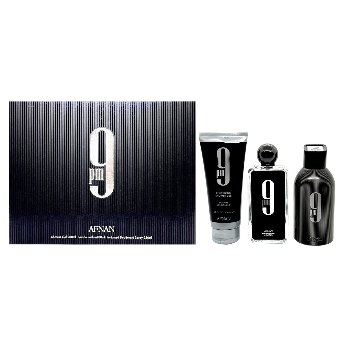 Set 9 Pm  Edp Unisex + 6.07 Oz Shower Gel + 8.4 Oz Deo