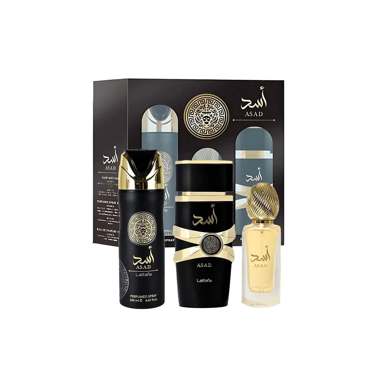 Set Asad 3 Pcs (Gift With 3.4 Oz Edp + 6.7 Oz Deo + 1.7 Oz Hairmis)